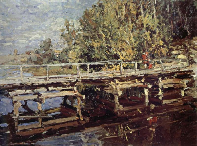 Bridge in the autumn scenery, Konstantin Korovin